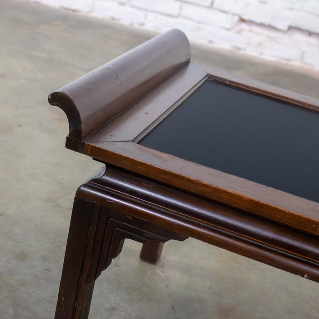 Early to Mid-20th Century Chinese Chippendale Petite Coffee Table Walnut With Black Glass Inset Top For Sale - Image 4 of 18