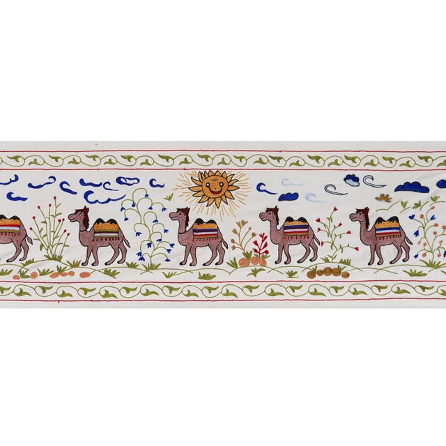 Uzbek Suzani Animal Silk Cotton Tablecloth For Sale - Image 4 of 12