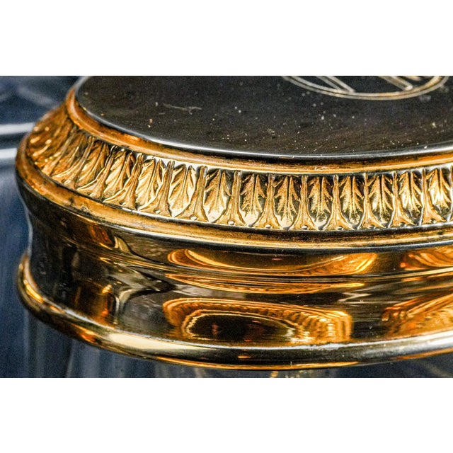 Gold Gilded Age Antique Vanity Dressing Set Leather Case French Sterling Silver Jar Scent Perfume Bottle Brushes Grooming For Sale - Image 8 of 18