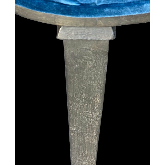 Mid 20th Century Dessin Fournir Companies Set of 12 French Moderne Blue Velvet Upholstered Dining Chairs For Sale - Image 12 of 15