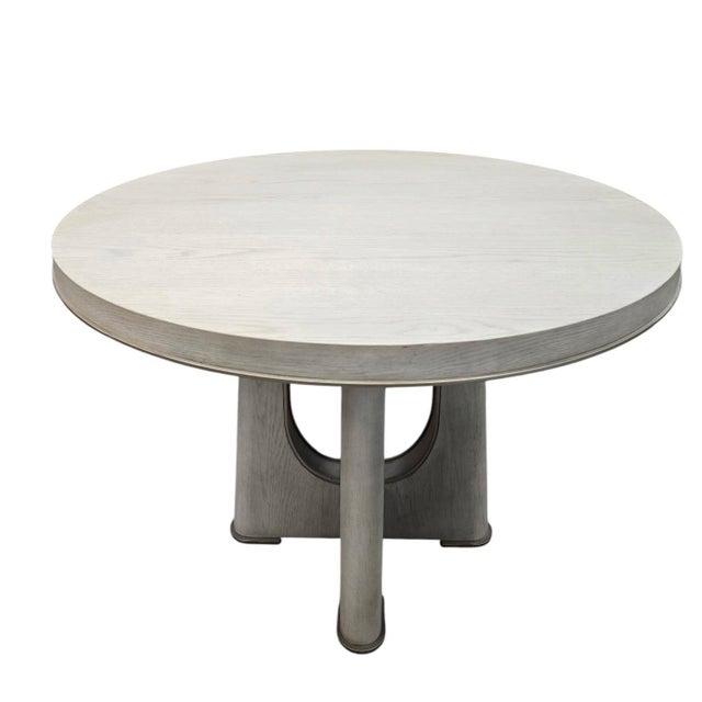 Contemporary White Cerused Oak Round Accent Table by Beautiter Home Contemporary round accent table crafted from white oak...