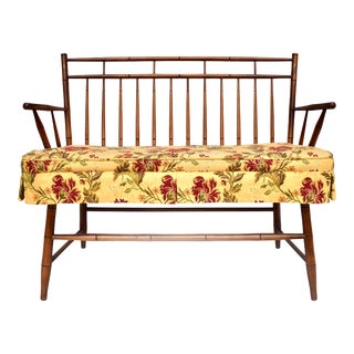 Farmhouse Birdcage Windsor Bench With Custom Cushion For Sale