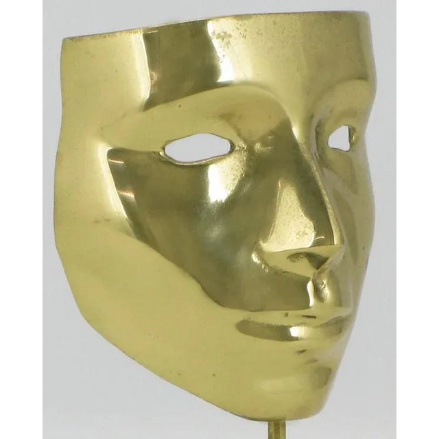 Early 20th Century Brass Carnivale Masks Mounted on Black Marble - a Pair For Sale - Image 5 of 8