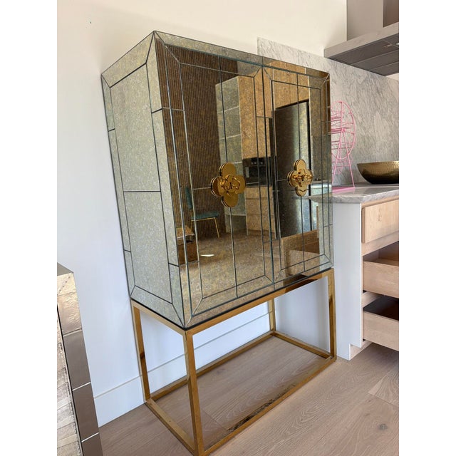 Jonathan Adler Jonathan Adler Delphine Bar Cabinet, Brass & Antiqued Mirror For Sale - Image 4 of 5