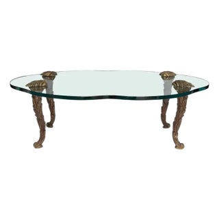 Hollywood Palm Regency Giltwood and Glass Cocktail Table Maison Charles Style For Sale