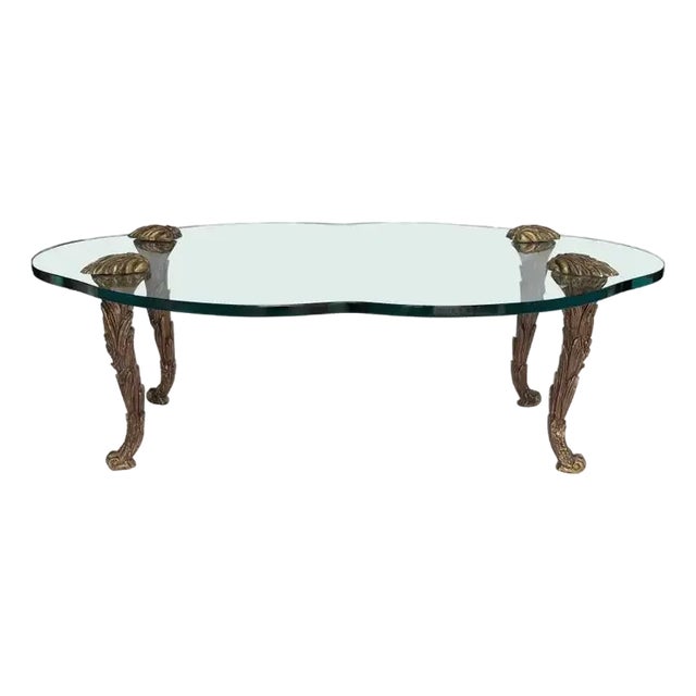 Hollywood Palm Regency Giltwood and Glass Cocktail Table Maison Charles Style For Sale