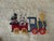 Charming Vintage Toy Train Handmade Needlepoint Marked "Toy-Town Choo Choo", Wool Yarn Used. Unframed ~ note the notches...
