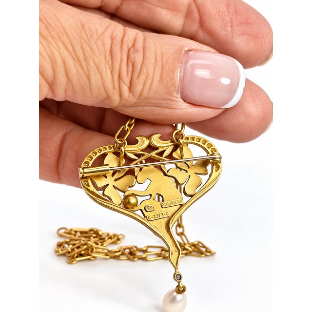 1980s 1980s Masriera Art Nouveau 18ct Gold Plique-À-Jour Pendant Necklace For Sale - Image 5 of 8
