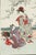 Japanese color print depicting an elegantly dressed woman and attendant beneath flowering branches. The sheet bears the...