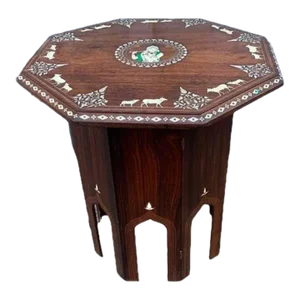 Mid 20th Century Indian Bone Inlaid Teak-Rosewood Octagonal Side Table