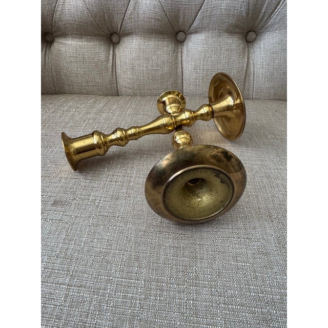 Traditional Late 20th Century Solid Brass Candlestick Holders - Set of 2 For Sale - Image 3 of 11