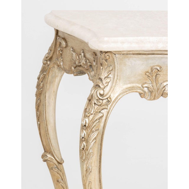 Wood Italian Rococo Style Silvered Wood Console Table For Sale - Image 7 of 9