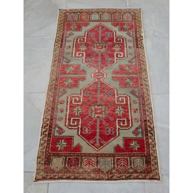 Turkish 1970s Vintage Hand Knotted Small Rug Enrtway, Kitchen Bathroom Decor For Sale - Image 3 of 7