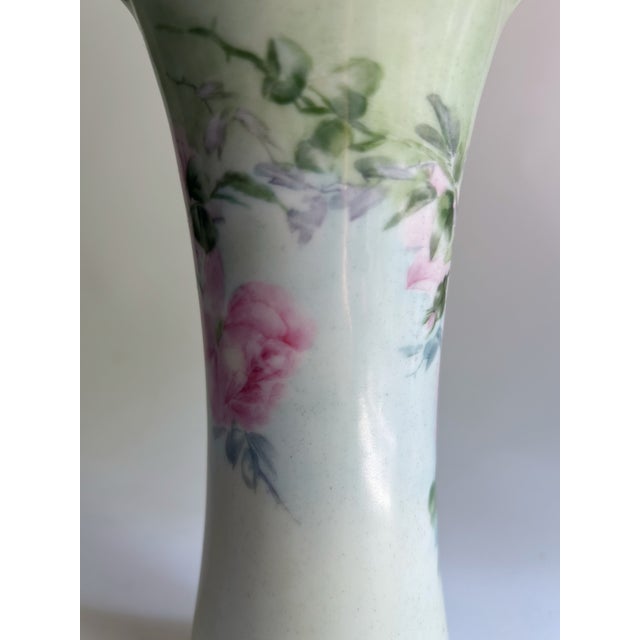 Light Green Circa 1900 Leonard Austria Roses Fluted Porcelain Vase For Sale - Image 8 of 17