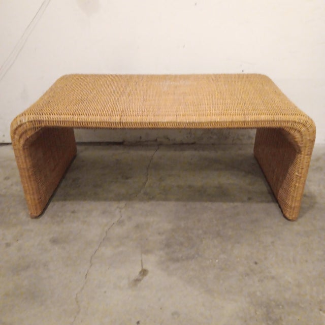 Vintage Wicker Rattan Coffee Table. Natural, Rustic and sturdy With a light Tan Color. Minor wear consistent with age and...