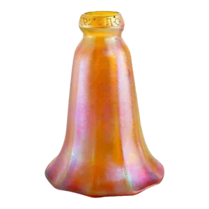 American Quezal Art Nouveau Iridescent Gold Glass Lily Lamp Shade