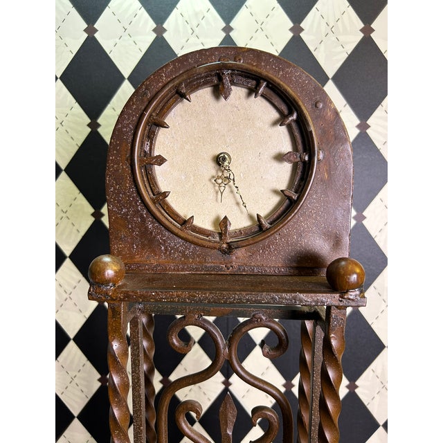 1970s 1970s Grand Old World Ironwork Table Clock With Architectural Scrollwork, 25" For Sale - Image 5 of 18