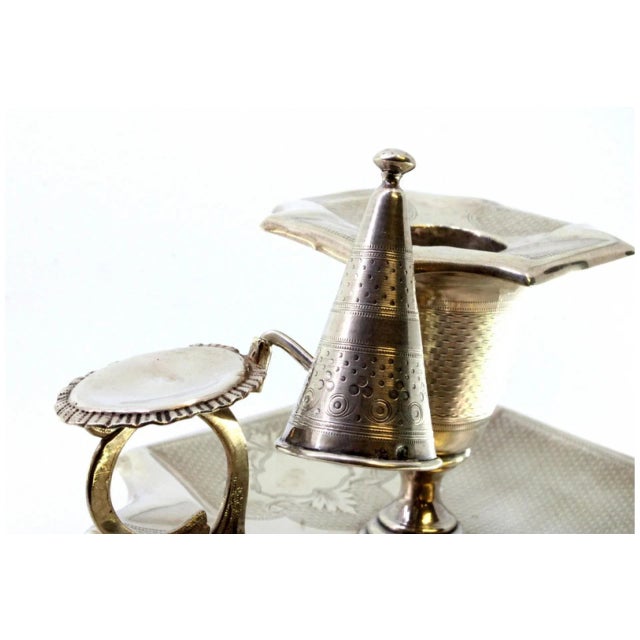 Guilloche Silver Paddle with Monogram Card and Flame Arrestor For Sale - Image 5 of 10