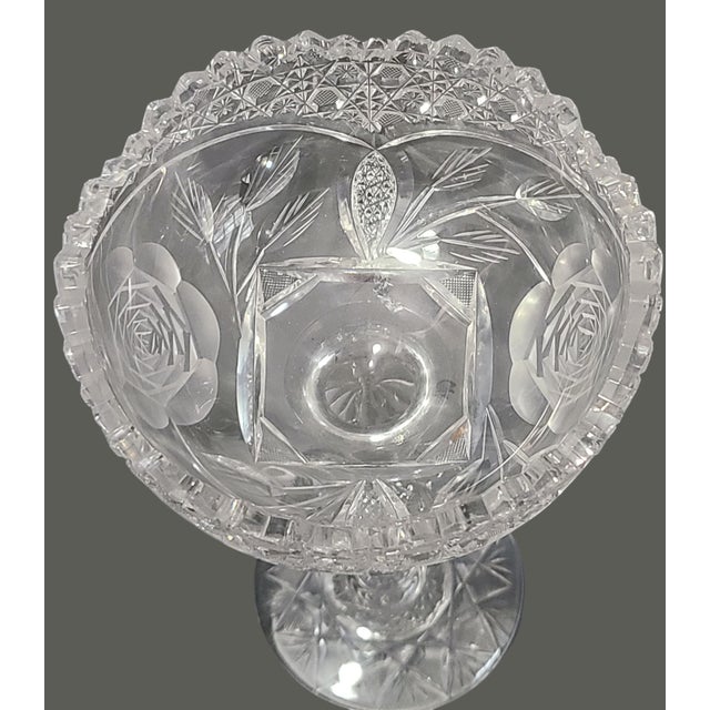 Vintage American Brilliant Cut Crystal Roses Floral Compote Candy Dish Bowl For Sale - Image 9 of 12