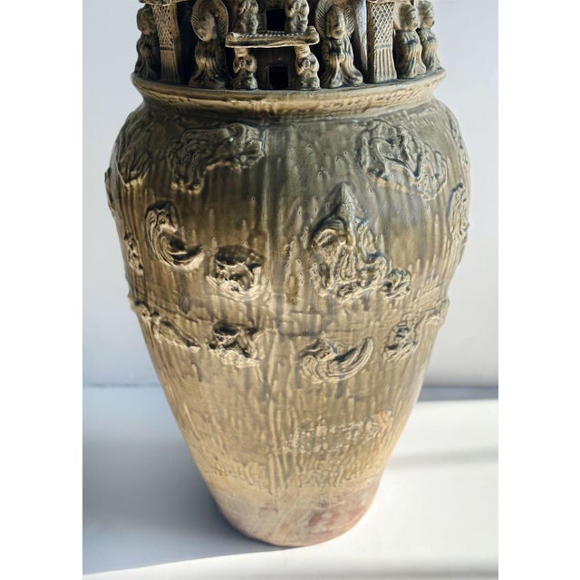 Pair of Early 1900s Chinese Earthenware Ceremonial Vases For Sale - Image 4 of 7