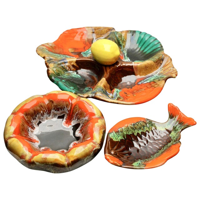 Fish and Oyster Plates with Drip Glaze from Vallauris, Set of 3 For Sale - Image 16 of 16