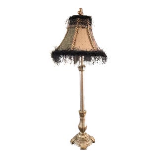 Vintage Traditional Fringed Buffet Table Lamp With Beaded Shade For Sale