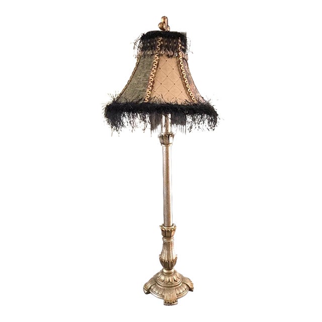 Vintage Traditional Fringed Buffet Table Lamp With Beaded Shade For Sale