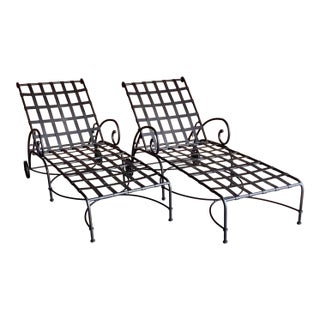 Pair of Restored Richard Frinier for Brown Jordan “Florentine” Pattern Chaise Loungers For Sale