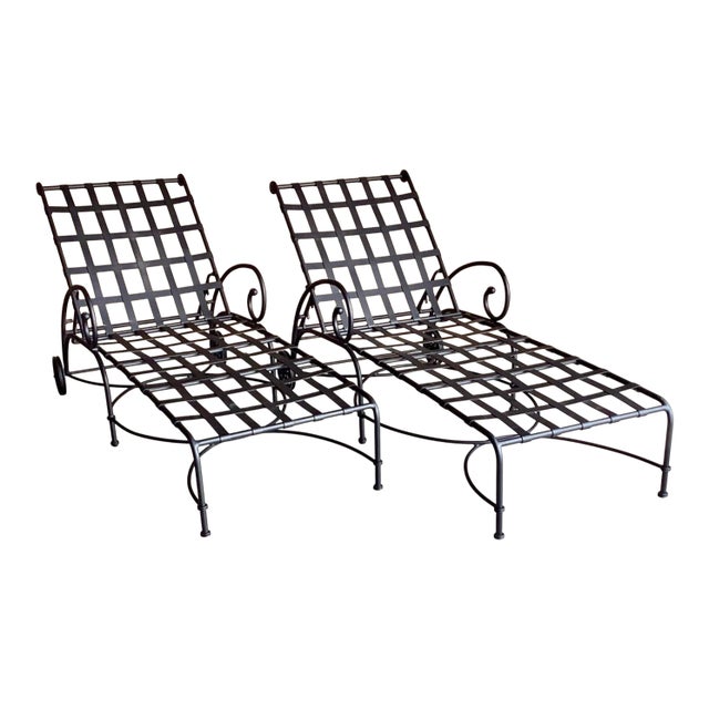 Pair of Restored Richard Frinier for Brown Jordan “Florentine” Pattern Chaise Loungers For Sale