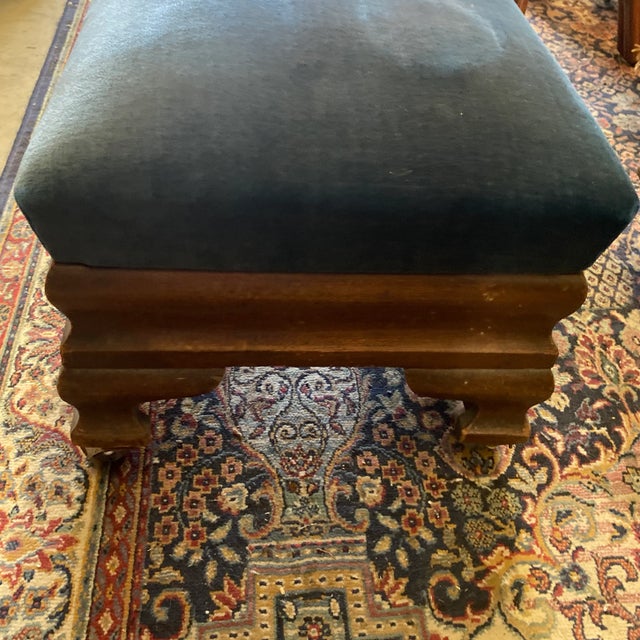 1970s Blue Covered Wooden Ottoman on Wheels For Sale - Image 4 of 6