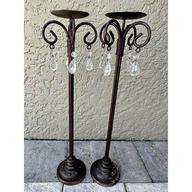 Vintage Late 20th Century Tall Metal Candle Holders- Set of 2 For Sale - Image 4 of 12