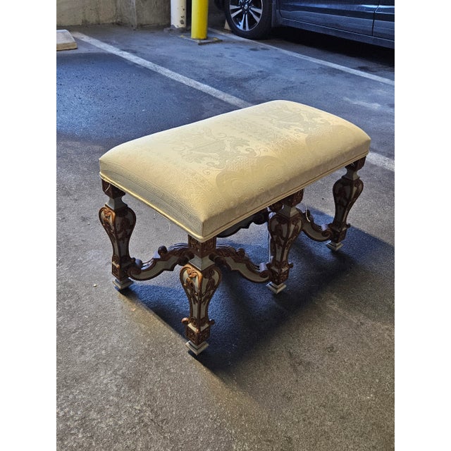 Venetian Style Polychrome and Gilt Hand Carved Wood Bench For Sale In Miami - Image 6 of 10