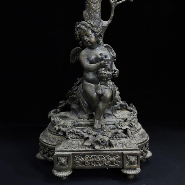 Metal Pair of Large Vintage French Rococo Style Bronze Cherub Candelabras For Sale - Image 7 of 10