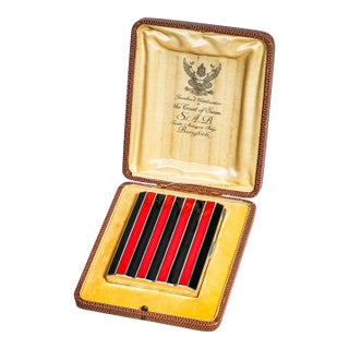 Rare Art Deco Antique Silver Black Red Enamel Cigarette Case Court of Siam Bangkok Presentation Box Luxury Tobacciana For Sale