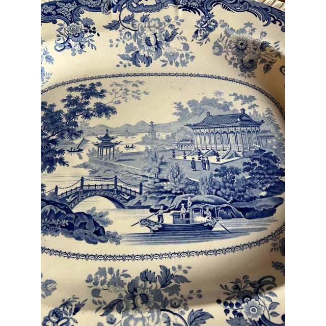 Antique English Staffordshire Blue Transfer Decorated Platter “Chinese Marine” For Sale - Image 10 of 12