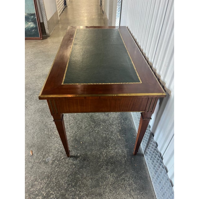 Wood 19th C French Louis 16th Three Drawer Bureau Plat Desk With Brass Trim For Sale - Image 7 of 12