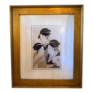 Vintage Japanese Woodblock Print “Three Beauties of the Present Day” After Kitagawa Utamaro