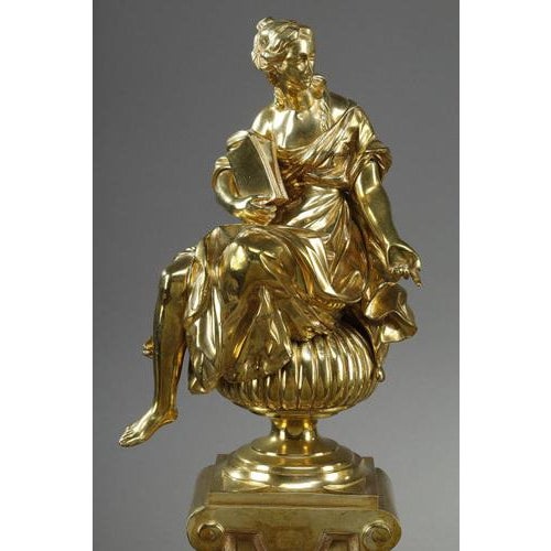 Metal Louis XIV Andirons Decorated with Seated Muses, 1900s, Set of 2 For Sale - Image 7 of 18