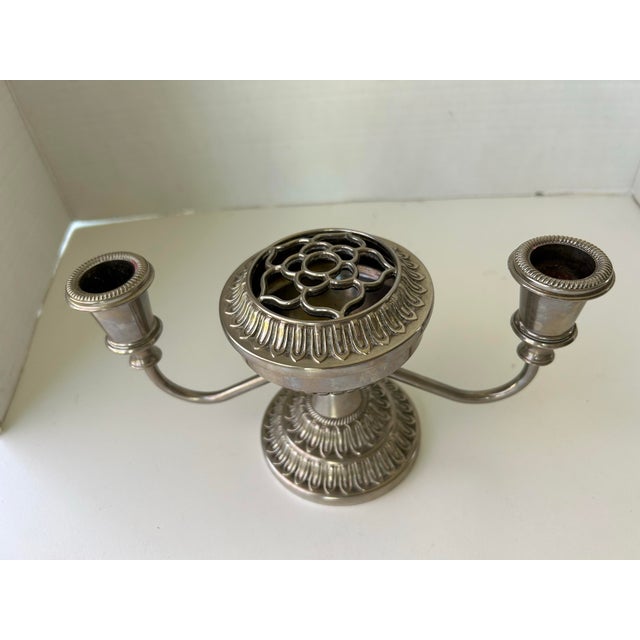 Vintage Seba Silver Plated 2 Branch Candelabra with Flower Frog 8.5"L X 4'H X 3.75"D Very good.