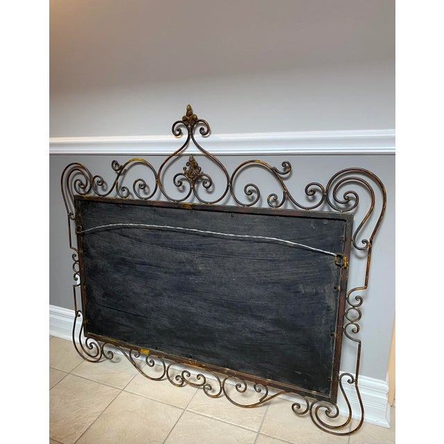 Vintage French Monumental Wrought Iron Fleur-De-Lis Wall Mirror For Sale - Image 4 of 6
