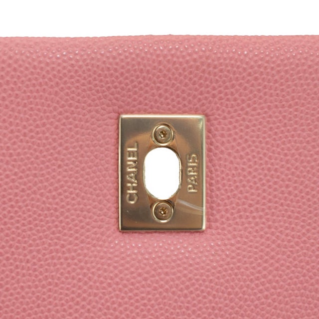 Pink Chanel Coco Flap Pink Caviar Leather Gold Hardware Top Handle Bag For Sale - Image 8 of 14