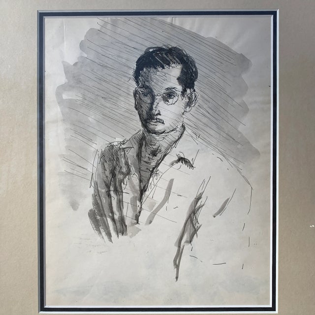 Vintage original pen and ink drawing of a man. Unsigned, image measures 8 x 10”.