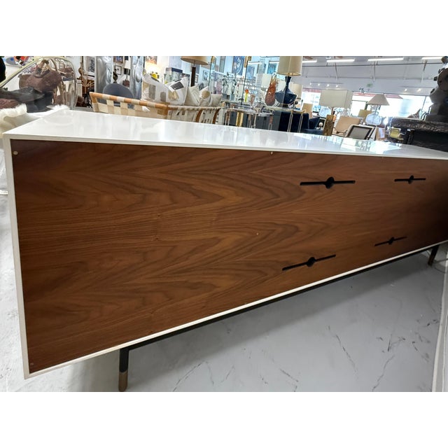 BDDW Lake Credenza White Lacquer Ebonized Hardware Walnut Interiors, Attributed For Sale - Image 10 of 18