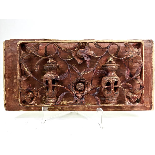 Mid 19th Century Set of Two Large 19th Century Wooden Carved Panels of Flowers and Vases For Sale - Image 5 of 7