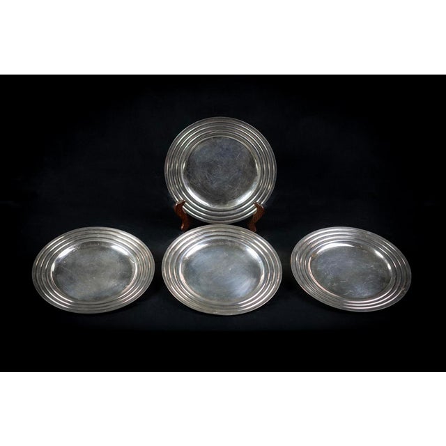 Art Deco Ocean Liner Normandie Presentation Plates in Silver-Plated Metal with Ondulations Pattern by Luc Lanel for Christofle, France, 1933 For Sale - Image 3 of 8