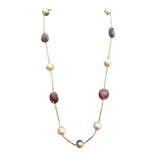 South Sea Pearl Sapphire Ruby 14 Karat Necklace Italy Certified For Sale