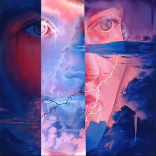 Heat Lightning Herald II by Amanda Seckington | Oil on panel portrait with stormy sky and lightning For Sale