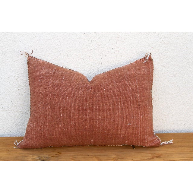 Copper Terracotta Bow-Tie Lumbar Moroccan Silk Pillow For Sale - Image 8 of 9