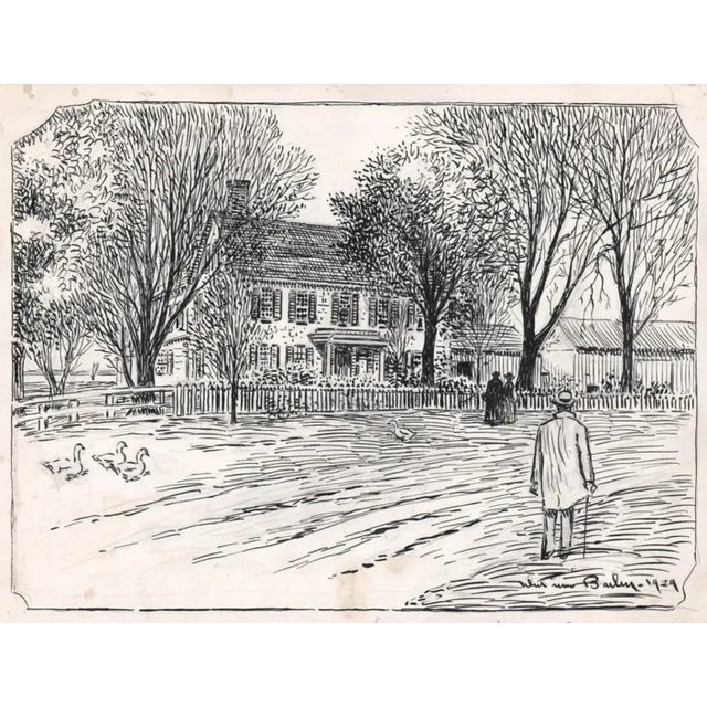 Traditional 1929 Whitman Bailey Stamford Connecticut Street Scene Drawing For Sale - Image 3 of 3