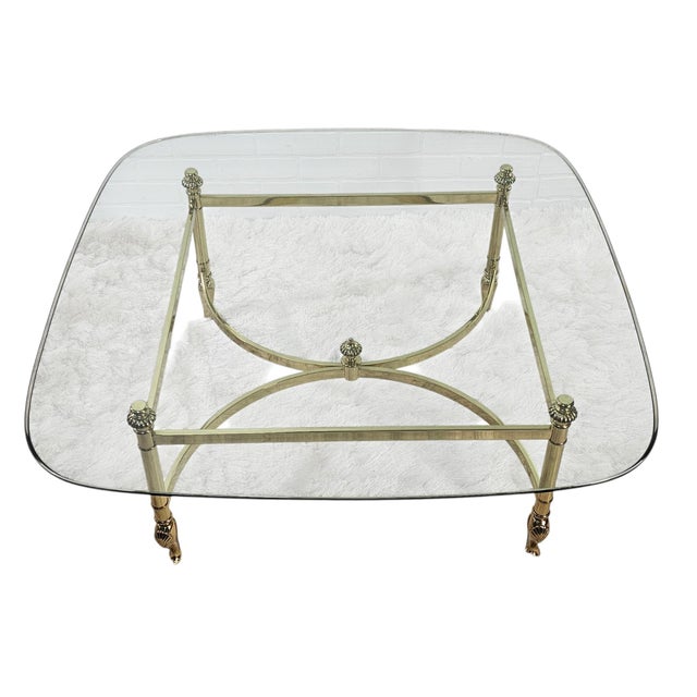Metal Italian Brass and Glass Coffee Table, Hollywood Regency Style, 38.75", Circa 1970s For Sale - Image 7 of 12